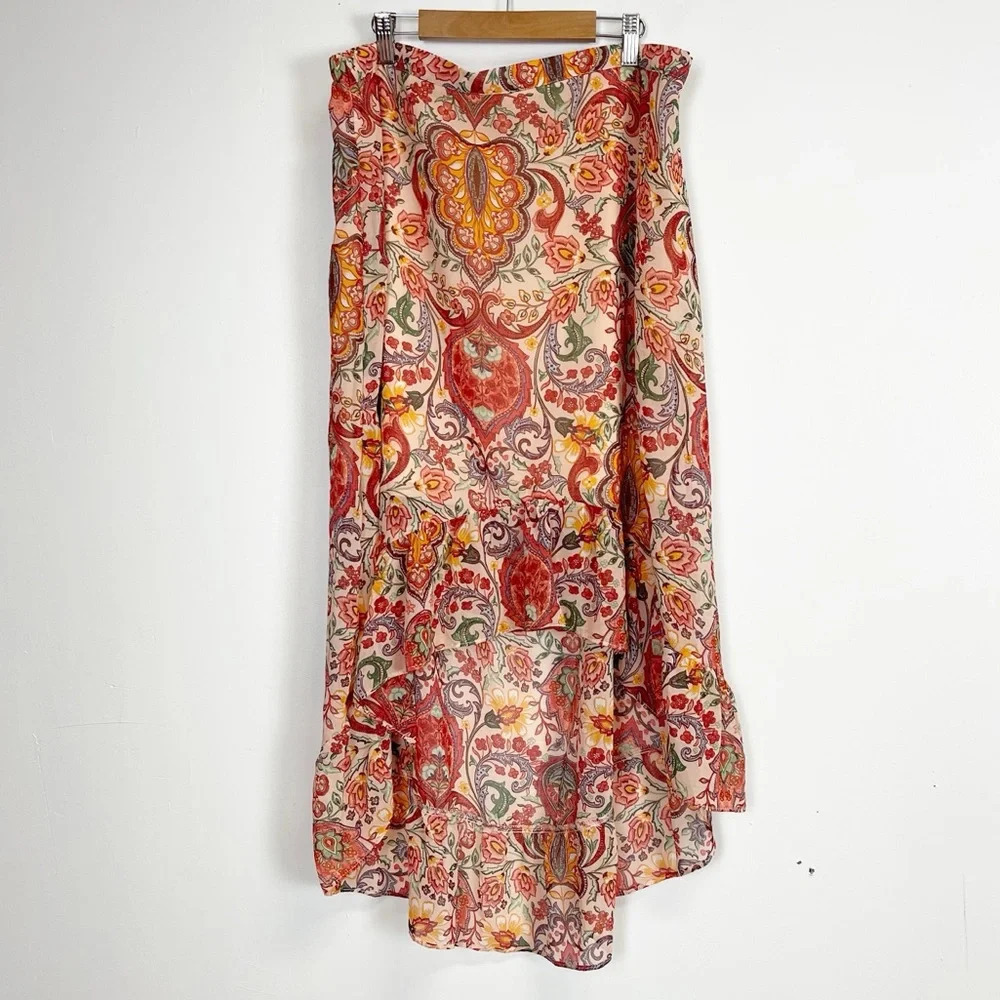 Status by Chenault Midi Skirt Womens XL Multicolor Floral High Low NWT NEW